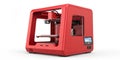 Red 3D Printer Isometric Composition, Digital Rendering, Additive Manufacturing, 3D Printing technology. 3D Model, Product Design Royalty Free Stock Photo