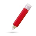 Red 3D Realistic Pencil. Volumetric wooden object for writing and drawing. Vector short red pencil, Realistic pencil