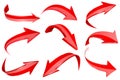 Red 3d shiny arrows. Set of bent icons