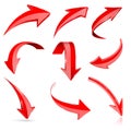 Red 3d shiny arrows. Set of bent icons Royalty Free Stock Photo