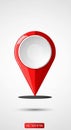 A red 3D vector map pin icon against a light grey background. The design features a Royalty Free Stock Photo