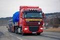 Red DAF Semi Hauls Oversize Load