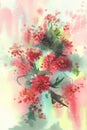 Red dahlias with rowan berries watercolor background Royalty Free Stock Photo