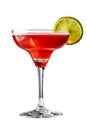 A red daiquiri cocktail with a lime slice placed on the rim, isolated on a white background Royalty Free Stock Photo