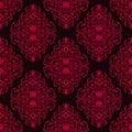 Red damask seamless Pattern on dark Background. Royalty Free Stock Photo