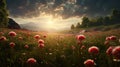 red dandelions creating a stunning contrast against the soft green grass