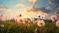 red dandelions creating a stunning contrast against the soft green grass