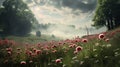 red dandelions creating a stunning contrast against the soft green grass