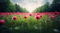 red dandelions creating a stunning contrast against the soft green grass