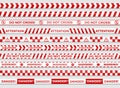 Red danger barrier construction tapes realistic set. Warning caution barricade police stripes