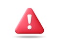 Red danger warning triangle 3d icon. Alert, caution or emergency notification symbol. Danger hazard notification. Vector