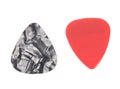 Red and dark plastic guitar plectrums Royalty Free Stock Photo