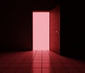 Red dark room with door opened Royalty Free Stock Photo
