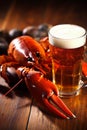 snack red beer glass crayfish crab food claw crawfish background seafood. Generative AI. Royalty Free Stock Photo