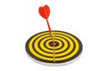 Red dart arrow on center of dartboard