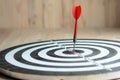 Red dart arrow hit the center target of dartboard metaphor marketing competition concept Royalty Free Stock Photo