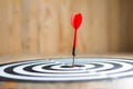 Red dart arrow hit the center target of dartboard metaphor marketing competition concept Royalty Free Stock Photo