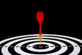 Red dart arrow hitting in the target center of dartboard Royalty Free Stock Photo