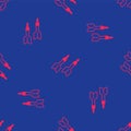 Red Dart arrow icon isolated seamless pattern on blue background. Vector