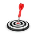 Red dart arrow in the target center of dartboard Royalty Free Stock Photo