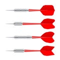 Red dart arrows with metal tip isolated on white background. Dart throwing sport game, dartboard equipment. Vector