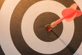 Red dart target arrow hitting on bullseye with sun light Royalty Free Stock Photo