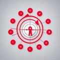 red darts hit the bull s eye on a target Royalty Free Stock Photo