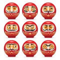 Red daruma japanese dolls set