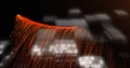 Red data streams and binary code image over digital matrix background