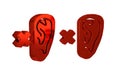 Red Deafness icon isolated on transparent background. Deaf symbol. Hearing impairment.