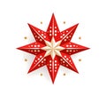 Red decorated star on white isolated background. The Christmas star as a symbol of the birth of the savior Royalty Free Stock Photo
