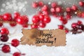 Red Decoration, Snow, Label, Happy Birthday, Snowflakes Royalty Free Stock Photo