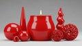 Red Decorative Objects Collection Lit Candle. Royalty Free Stock Photo