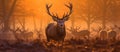 Red Deer calling during rutting season at sunrise Generative AI