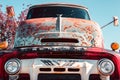 Red Deer,  Canada, 26 august 2019 / Old, rusty, vintage red and green Mercury Truck Royalty Free Stock Photo