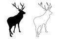 Red deer Cervus elaphus black silhouette, stag or hart Royalty Free Stock Photo