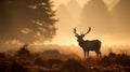 Red Deer Cervus elaphus in the morning mist