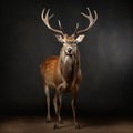 Red Deer Portrait: Exaggerated Poses In Dark Studio Royalty Free Stock Photo