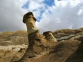 Dramatic Hoodoos and Clouds in Badlands at East Coulee along the Red Deer River, Drumheller, Alberta, Canada Royalty Free Stock Photo