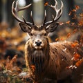 Red deer stag posing on a meadow close up Royalty Free Stock Photo