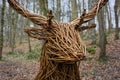 Detail of red deer stag made from willow sculpture by Anna Cross