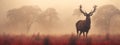 Red deer stag silhouette in the mist Royalty Free Stock Photo