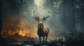 Red deer stag silhouette in the mist. Silhouette of a red deer stag in the mist. generative ai Royalty Free Stock Photo