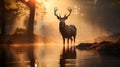Red deer stag silhouette in the mist. Silhouette of a red deer stag in the mist. generative ai Royalty Free Stock Photo