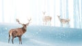 Red deer in a winter magic forest. Christmas fantastic image. Free space for text. Royalty Free Stock Photo