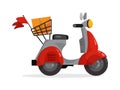 Red deivery service moped for courier. Scooter