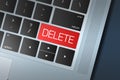 Red Delete Call to Action button on a black and silver keyboard Royalty Free Stock Photo