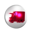 Red Delivery cargo truck vehicle icon isolated on transparent background. Silver circle button.