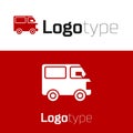 Red Delivery cargo truck vehicle icon isolated on white background. Logo design template element. Vector Illustration Royalty Free Stock Photo