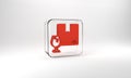 Red Delivery package box with fragile content symbol of broken glass icon isolated on grey background. Box, package Royalty Free Stock Photo